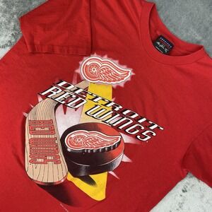 Vtg Detroit Red Wings Shirt‎ Mens Sz XL Red Single Stitch USA Made Magic Johnson